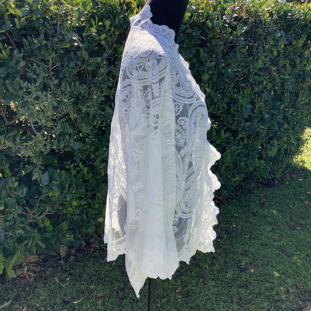 UMGEE White Boho Lace Duster Kimono Cardigan S/M - Picture 3 of 5